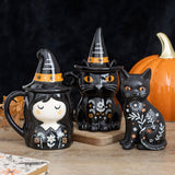 Taza con Tapa "Gato Negro" y Sombrero de Bruja | Magia y Confort Otoñal Esotergia