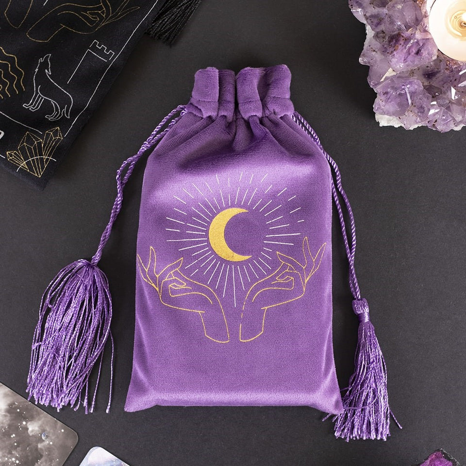 Bolsa de Terciopelo con Cordón y Diseño de Manos de Tarot