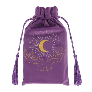 Bolsa de Terciopelo con Cordón y Diseño de Manos de Tarot