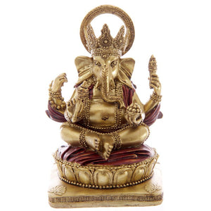 Figura Ganesh Dorada y Roja: Sabiduría y Prosperidad
