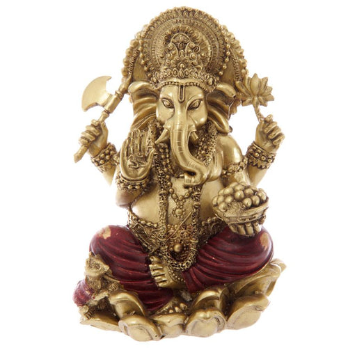 Figura Ganesh Dorada y Roja 16cm - Atrae Prosperidad y Sabiduría