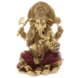 Figura Ganesh Dorada y Roja 16cm - Atrae Prosperidad y Sabiduría