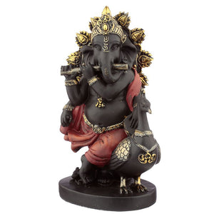Figura Ganesh con Flauta y Pavo Real 20.5cm - Armonía, Creatividad y Buena Fortuna