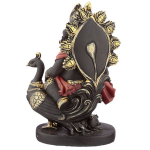 Figura Ganesh con Flauta y Pavo Real 20.5cm - Armonía, Creatividad y Buena Fortuna