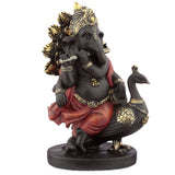 Figura Ganesh con Flauta y Pavo Real 20.5cm - Armonía, Creatividad y Buena Fortuna