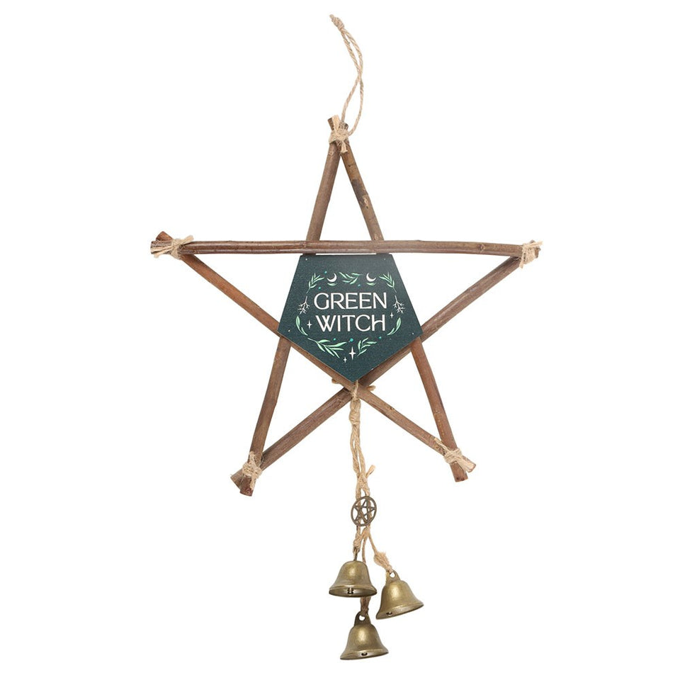 Pentagrama Colgante "Green Witch" con Campanillas | Protección y Magia Natural Esotergia Tienda