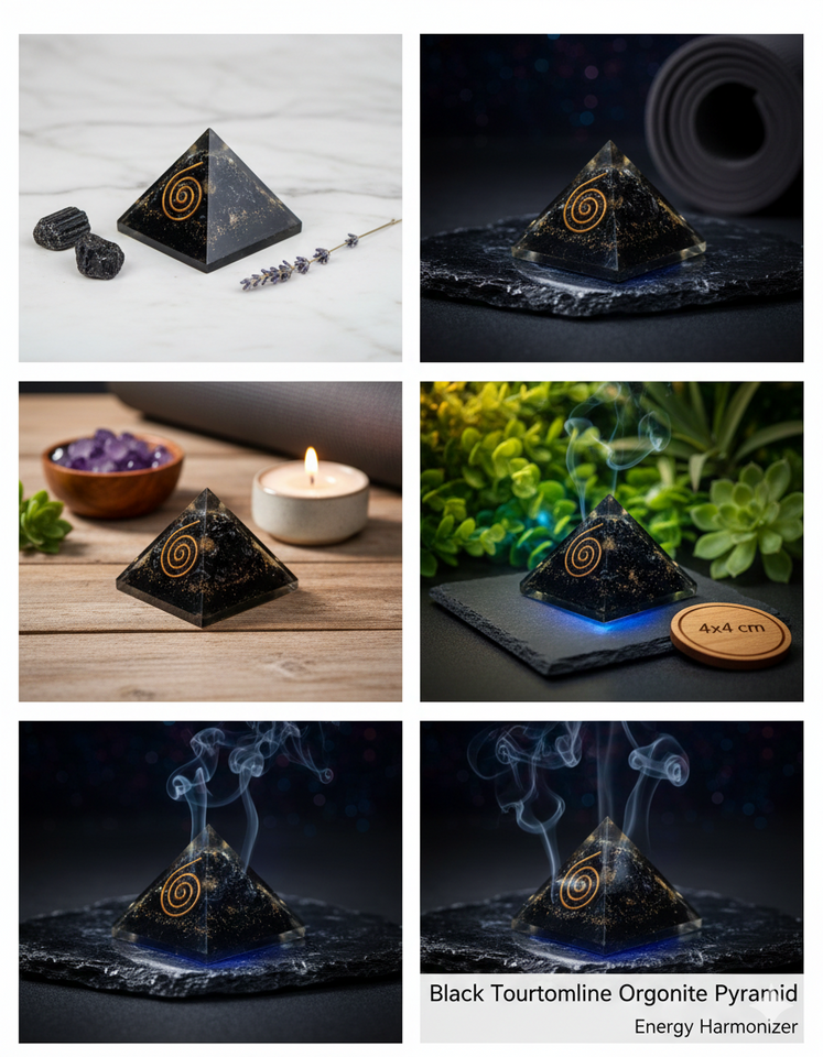 Pirámide Orgonita de Turmalina Negra 4x4 cm - Limpieza Energética y Protección EMF Esotergia