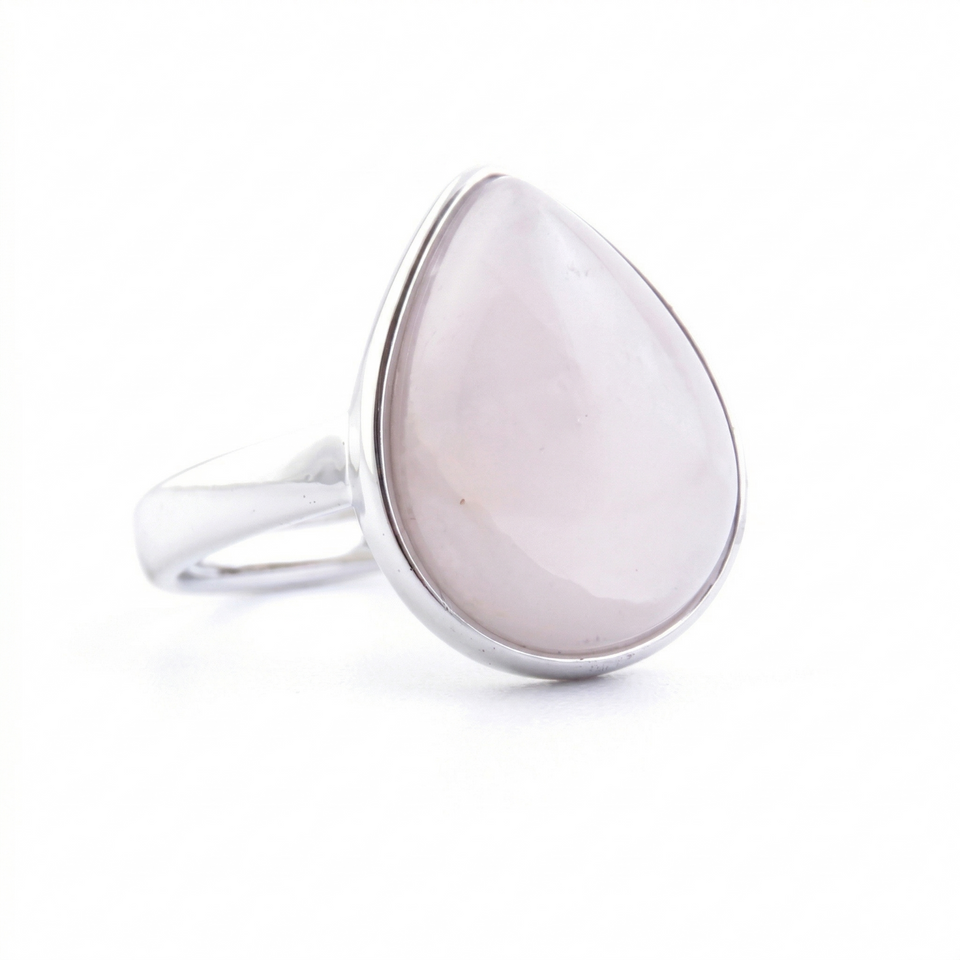 Anillo Ajustable Cuarzo Rosa Lágrima (17 x 14 mm) | Amor Propio, Paz y Sanación Esotergia
