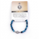 Pulsera Elástica de Apatito Natural (6 mm) con Dije San Benito | Acero Inoxidable Esotergia