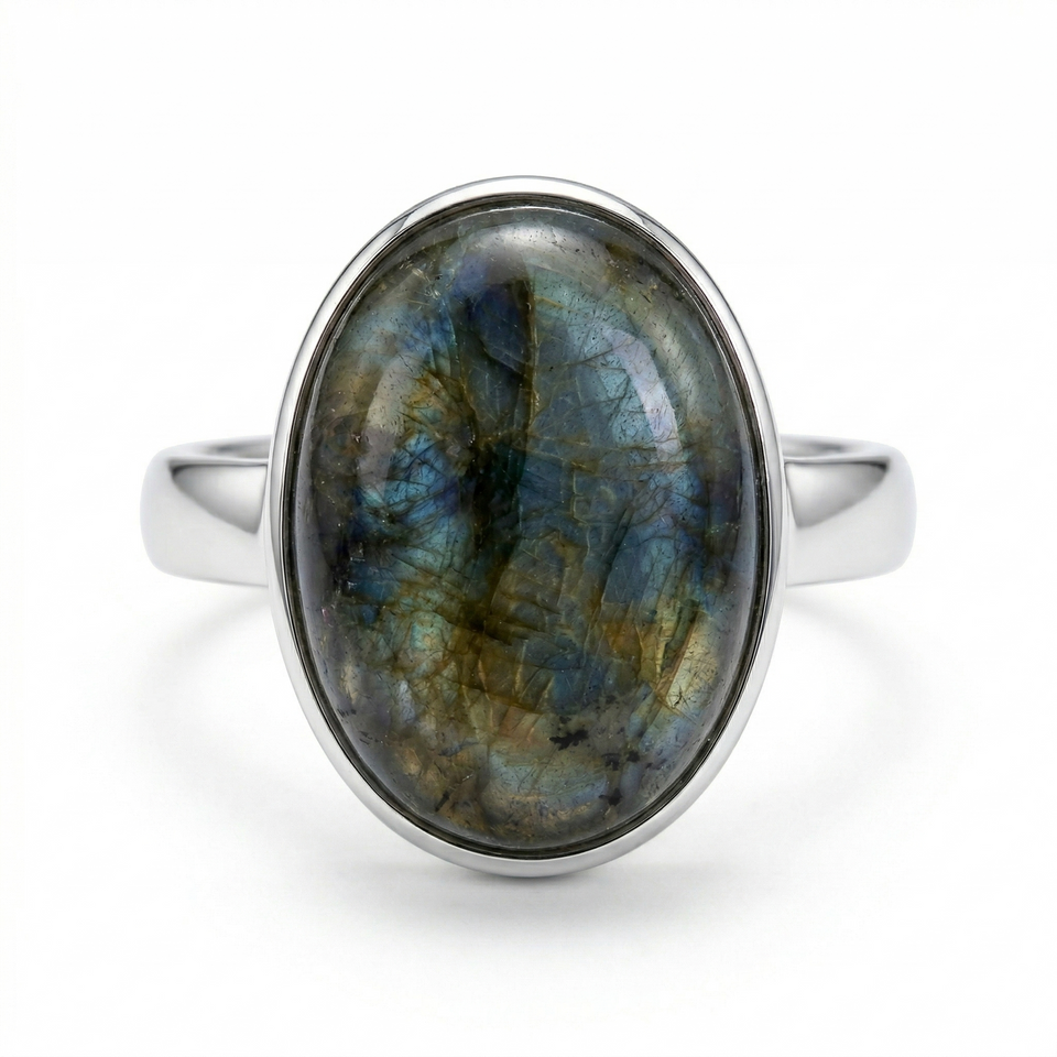 Anillo Ajustable Labradorita Natural (12 x 16 mm) | Magia, Intuición y Transformación Esotergia