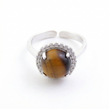 Anillo Ajustable Ojo de Tigre (14 mm) y Circonitas | Protección, Coraje y Brillo Elegante Esotergia