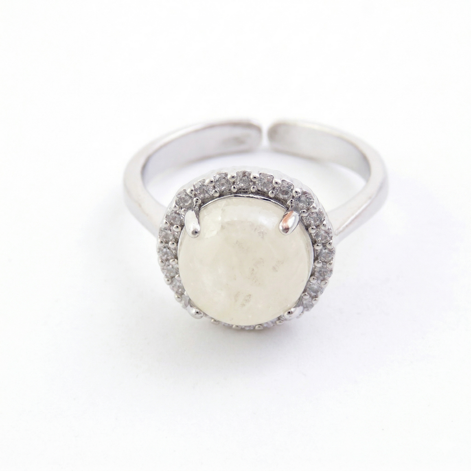 Anillo Ajustable Cuarzo Blanco (14 mm) y Circonitas | Claridad, Purificación y Brillo Esotergia