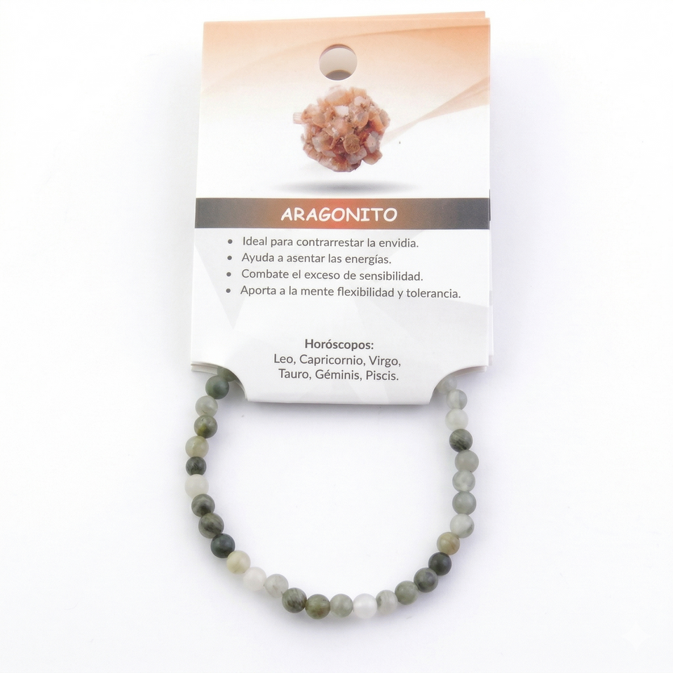 Pulsera de Aragonito Natural Elástica (4mm, 6mm, 10mm) | Enraizamiento, Calma y Paciencia Esotergia