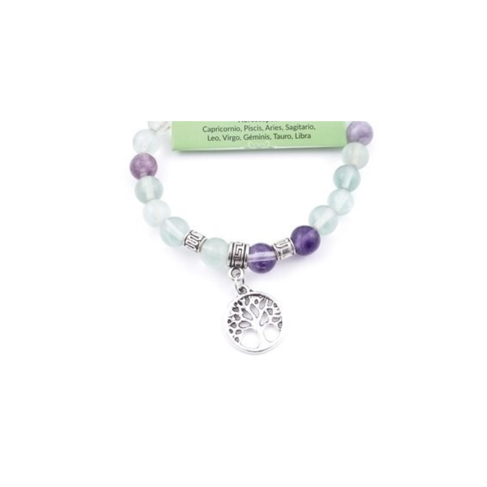 Pulsera de Fluorita Natural 8 mm con Charm Árbol de la Vida – Energía, Equilibrio y Protección