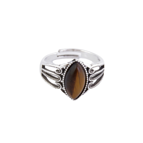 Anillo Ajustable de Ojo de Tigre Natural | Bisutería para Protección y Fuerza Interior | Esotergia