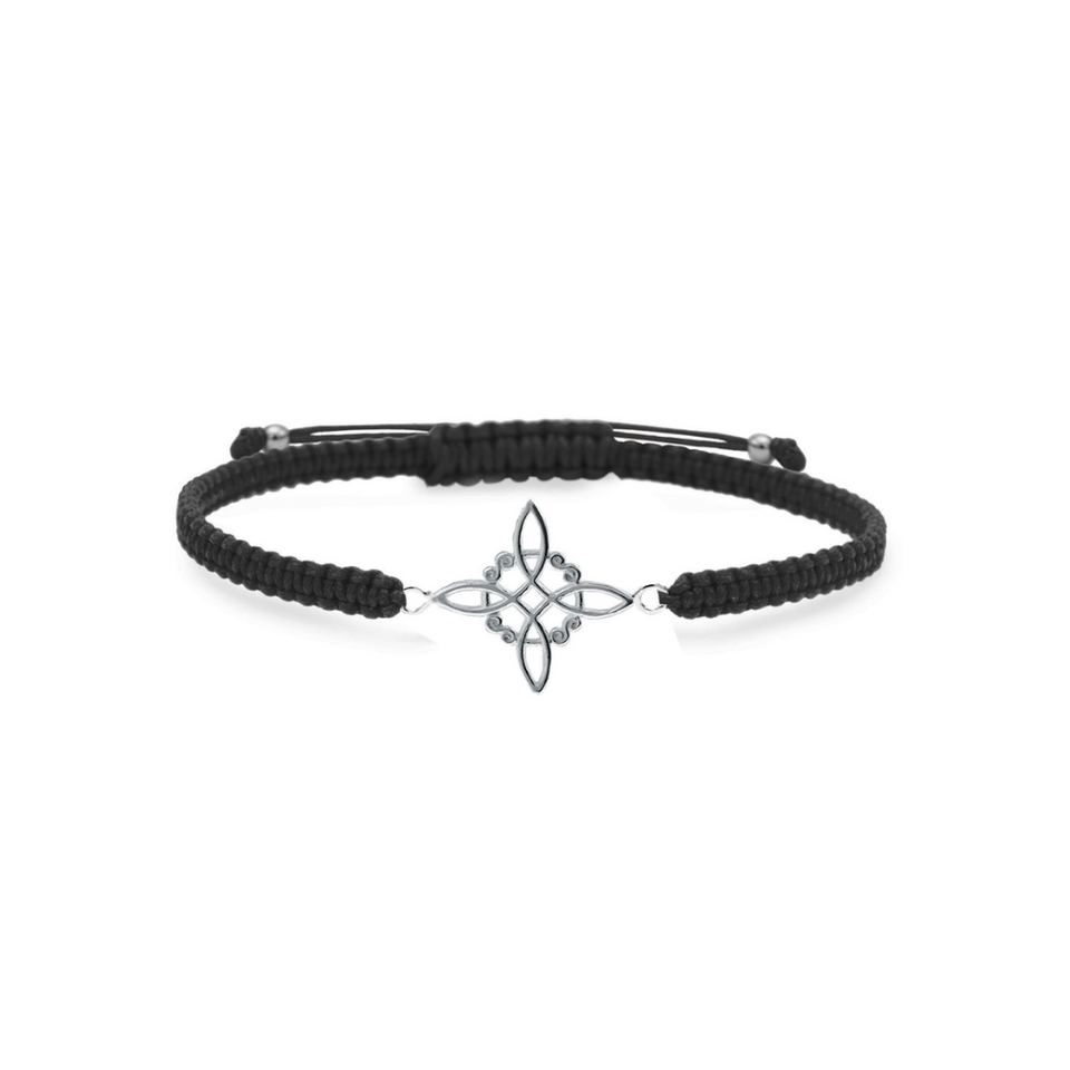 Macrame Bracelet with Witch's Knot in 925 Sterling Silver 