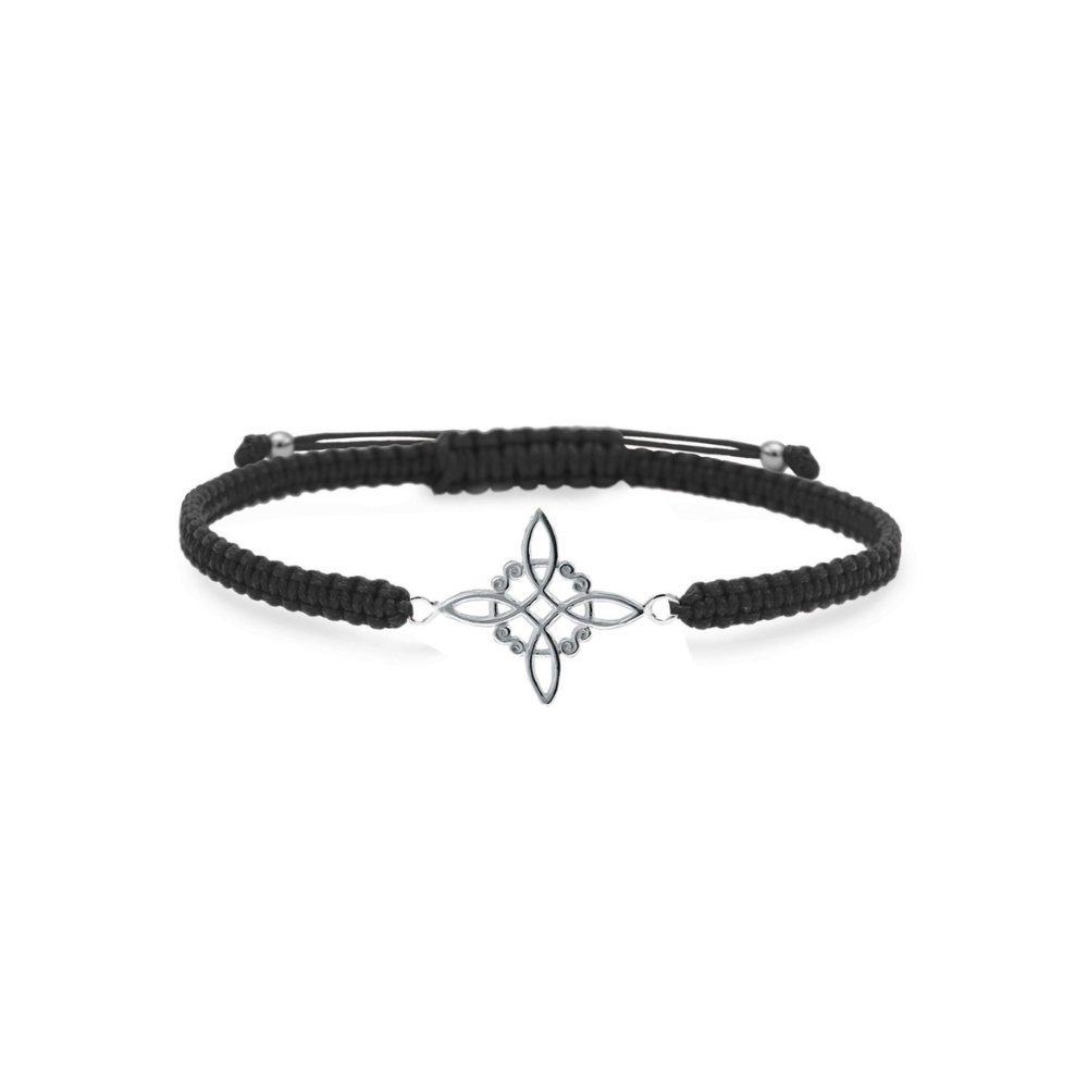Macrame Bracelet with Witch's Knot in 925 Sterling Silver 