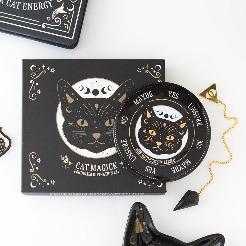 Kit de Adivinación con Péndulo Magia de Gato Negro | Obsidiana y Tablero Esotergia