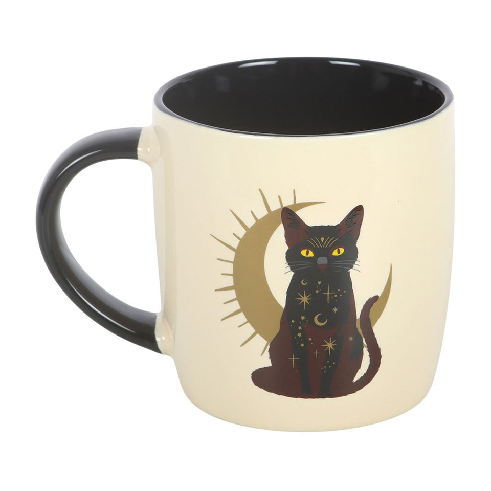 Taza de Cerámica Gato Negro Mágico y Luna Creciente (370 ml) Esotergia