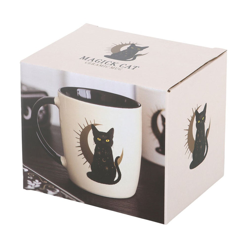 Taza de Cerámica Gato Negro Mágico y Luna Creciente (370 ml) Esotergia