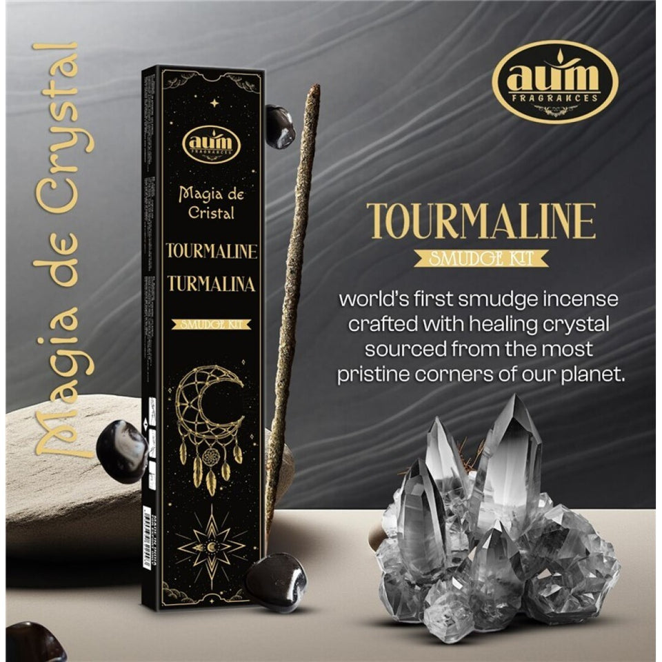 Incienso Turmalina Negra Cristal AUM Fragrances (20gr) | Escudo Energético y Equilibrio | Con Cristales | Esotergia