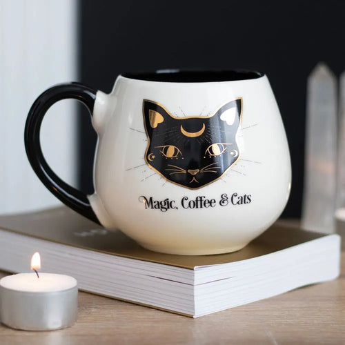 Taza Mágica “Magic, Coffee & Cats” – Diseño de Gato Negro (500ml) Esotergia