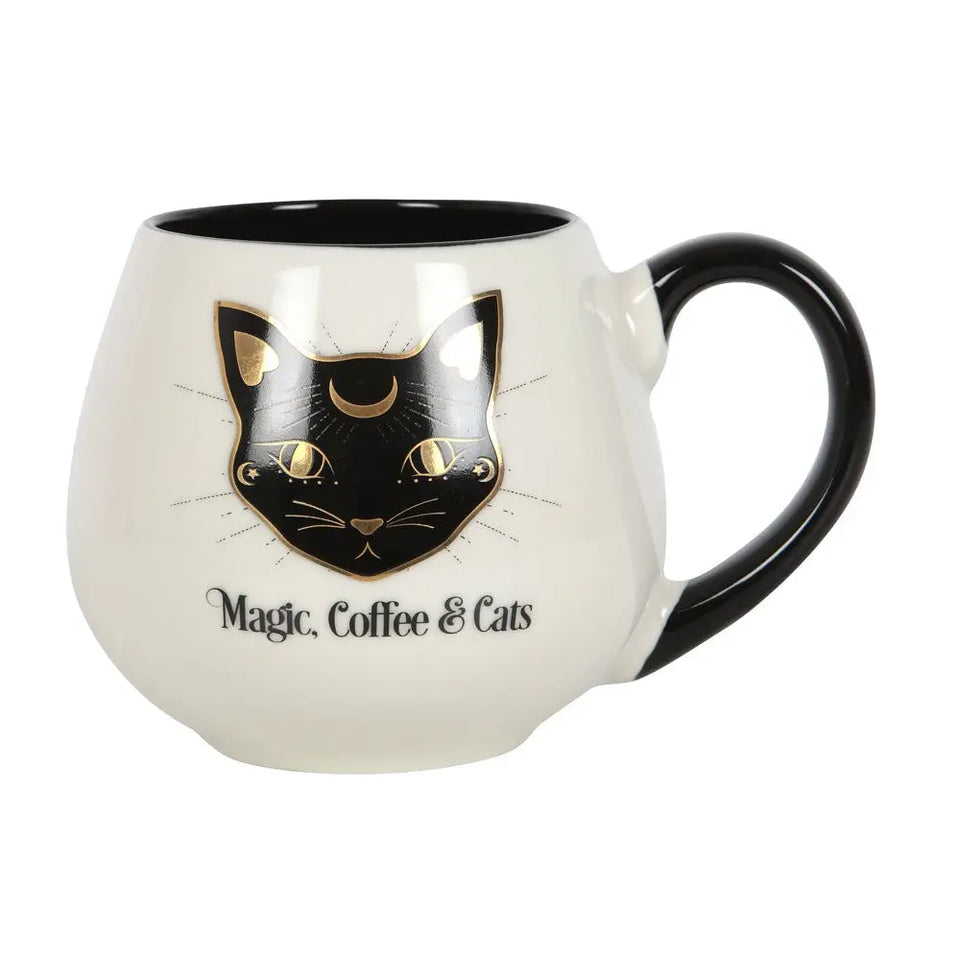 Taza Mágica “Magic, Coffee & Cats” – Diseño de Gato Negro (500ml) Esotergia