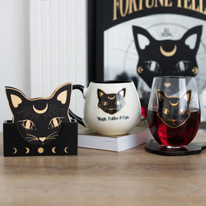 Taza Mágica “Magic, Coffee & Cats” – Diseño de Gato Negro (500ml) Esotergia