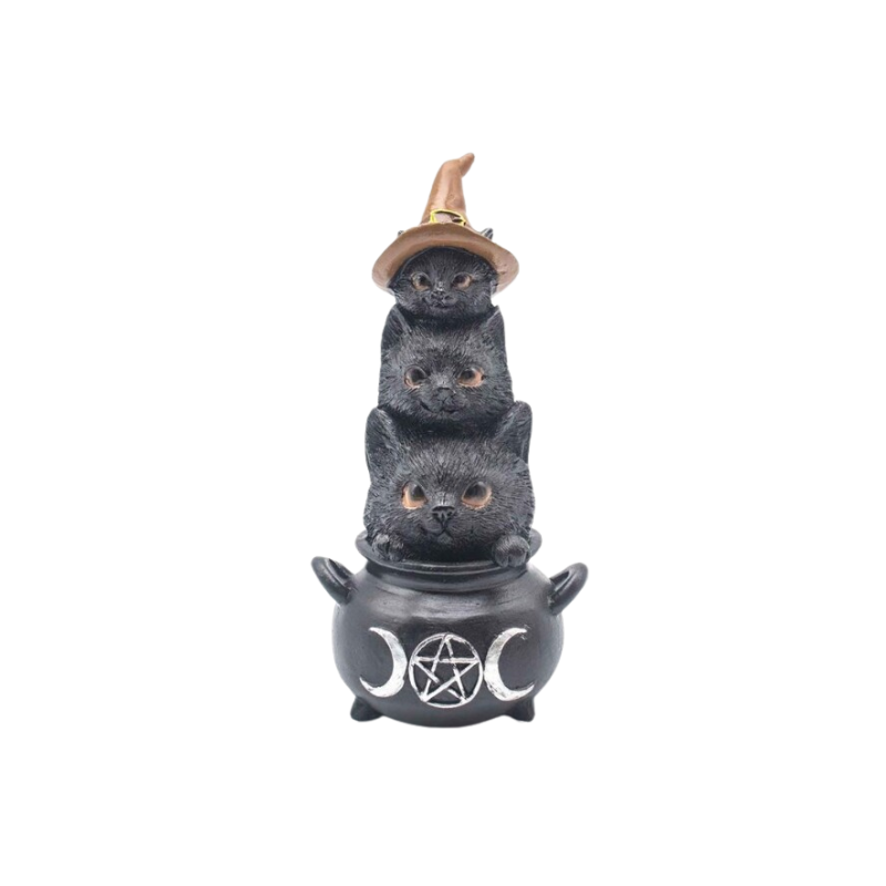 Figura de Gatos Wicca en Caldero Mágico con Triple Diosa (14.8 cm) Esotergia Tienda
