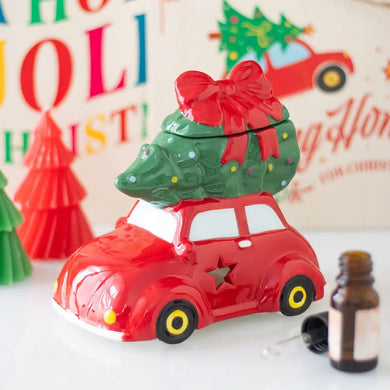 Quemador de Aceites Coche Rojo con Árbol de Navidad – Cerámica Retro Esotergia