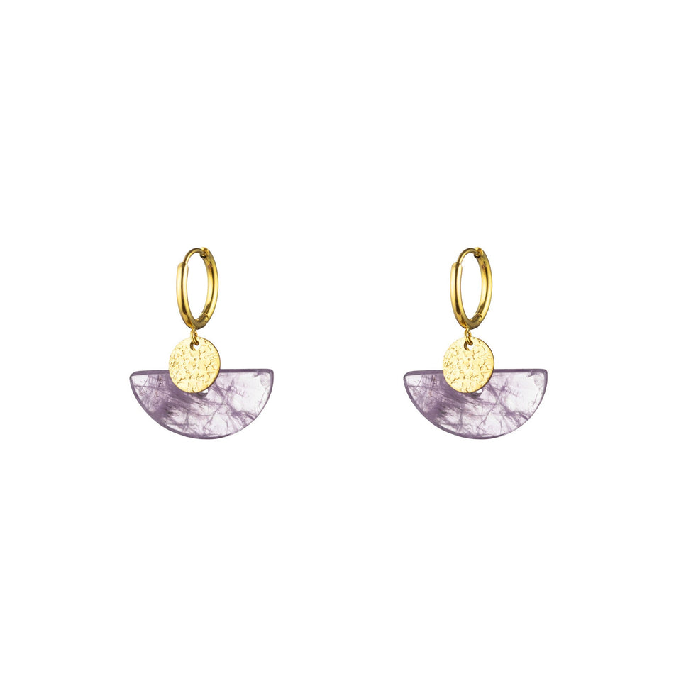 Pendientes "Luz Violeta" Semi Aro Color Oro | Amatista, Transmutación y Paz Mental Esotergia