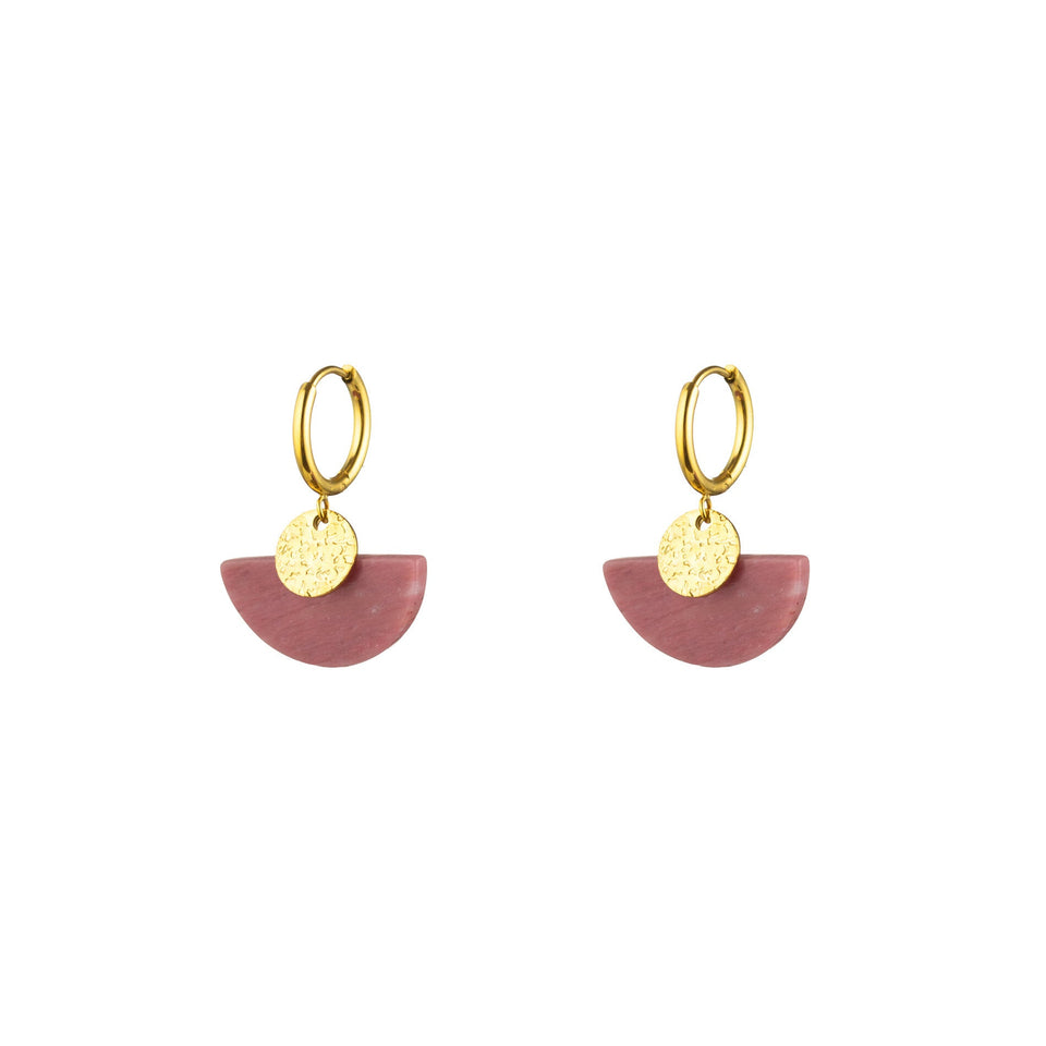 Pendientes "Estrella de Sanación" Semi Aro Color Oro | Rodonita, Compasión y Amor Propio Esotergia