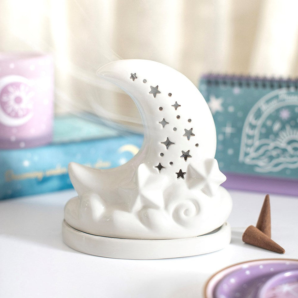 Quemador de Incienso en Cono Luna Blanca | Pureza y Magia Celestial Esotergia