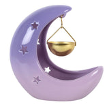 Quemador de Esencias Luna Creciente Morada Pastel con Cuenco Colgante Esotergia