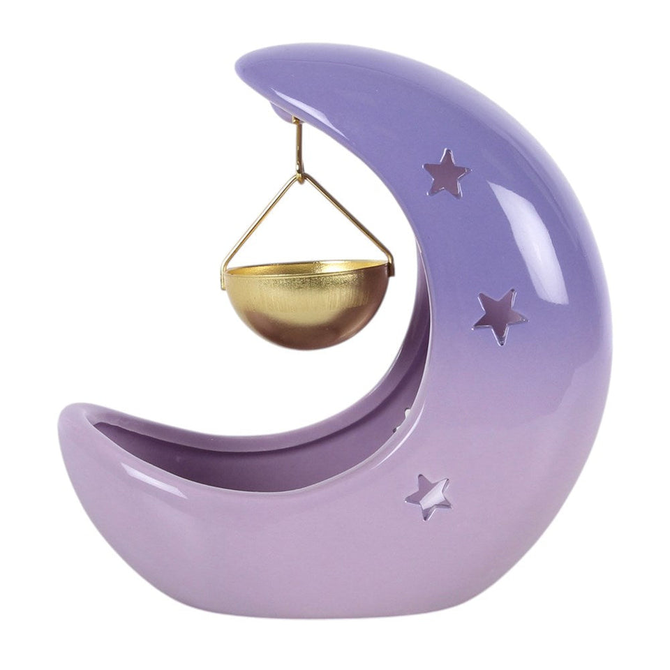 Quemador de Esencias Luna Creciente Morada Pastel con Cuenco Colgante Esotergia