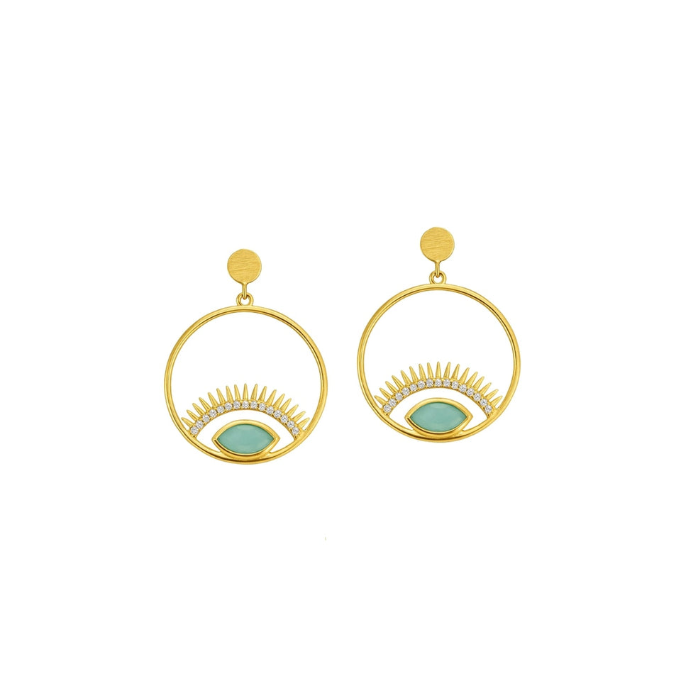 Pendientes "Mirada Serena" Ojo Turco con Baño de Oro | Calcedonia, Paz y Protección Esotergia