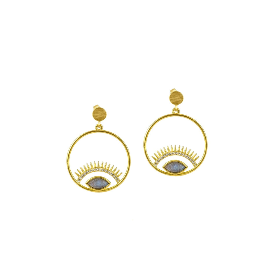 Pendientes "Mirada Mística" Ojo Turco con Baño de Oro | Labradorita, Protección Áurica y Magia Esotergia