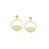 Pendientes "Mirada Protectora" Ojo Turco con Baño de Oro | Piedra Luna, Intuición y Escudo Áurico Esotergia