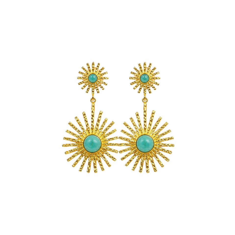 Pendientes "Amanecer Sereno" Sol con Baño de Oro | Amazonita, Fluidez y Poder Personal Esotergia