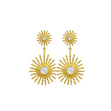 Pendientes "Unión Celestial" Sol y Piedra Luna con Baño de Oro | Equilibrio, Vitalidad e Intuición Esotergia