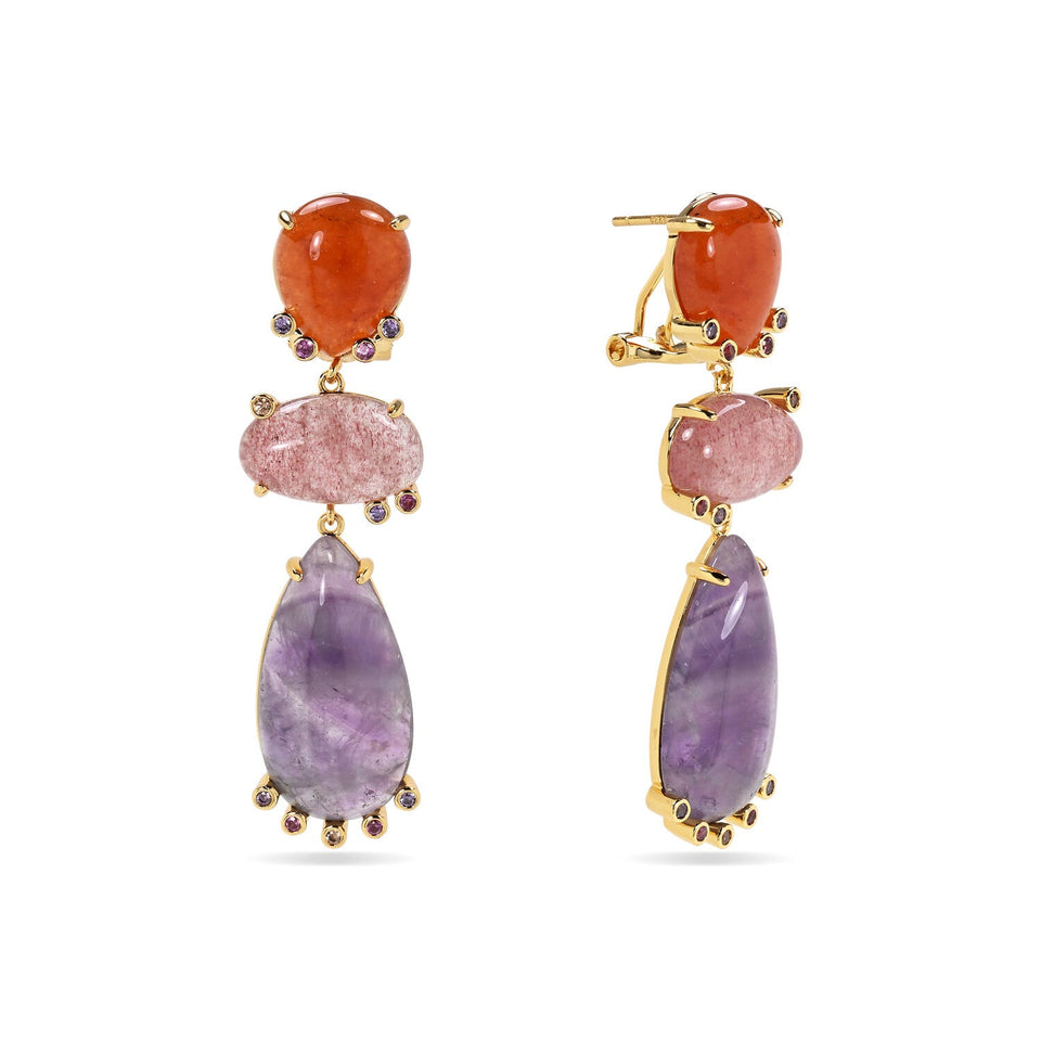 Pendientes Lágrima Mineral Amatista y Circonitas Bañados en Oro 18k - Amor, Transmutación y Elegancia Esotergia