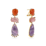 Pendientes Lágrima Mineral Amatista y Circonitas Bañados en Oro 18k - Amor, Transmutación y Elegancia Esotergia