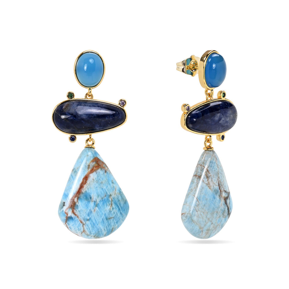 Pendientes "Océano de Claridad" con Baño de Oro | Apatita Azul, Verdad y Expresión Esotergia