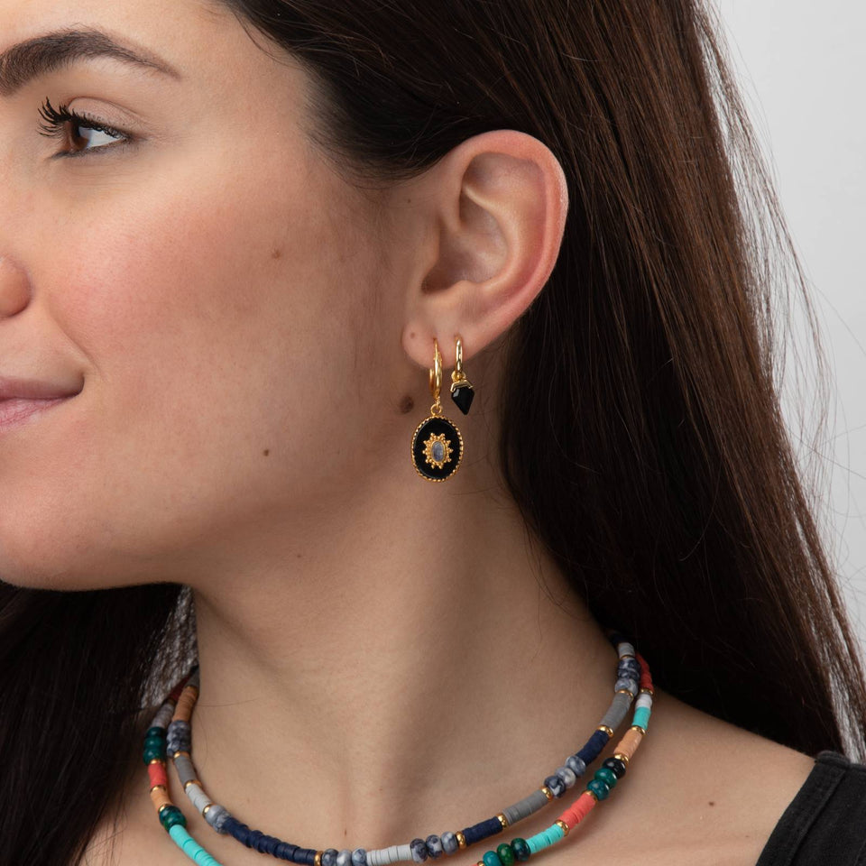 Pendientes Diamante Ónix Negro Bañados en Oro 18k - Elegancia, Fuerza y Protección Esotergia