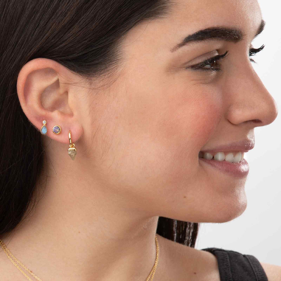 Pendientes "Prisma Místico" - Labradorita y Plata Baño Oro 18k Esotergia