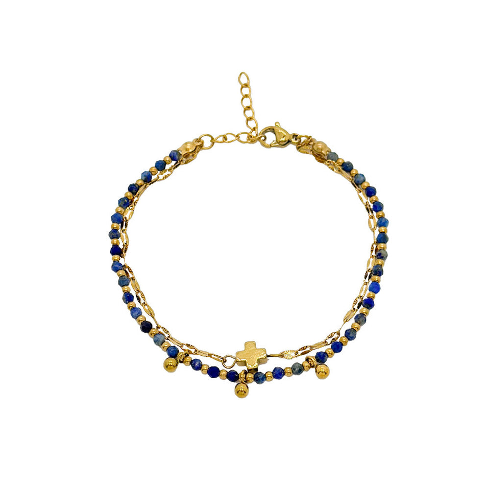 Pulsera "Luz de Verdad" de Lapislázuli y Cruz en Acero Dorado – Sabiduría y Protección Esotergia