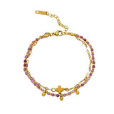 Pulsera "Amor Espiritual" de Turmalina Rosa y Cruz en Acero Dorado – Fe y Sanación Emocional Esotergia