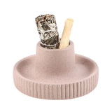 Cuenco Porta Sahumerios (Salvia, Palo Santo) | Cerámica Crema Estriada | Limpieza Energética Esotergia