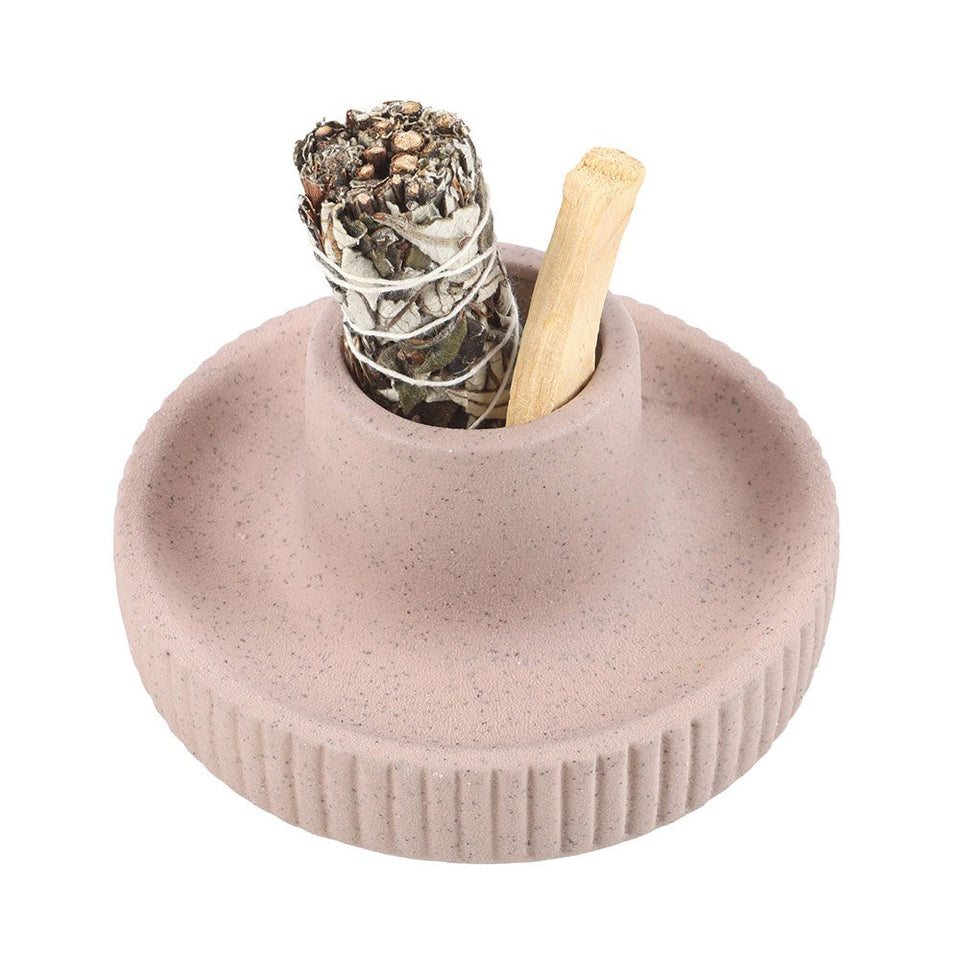 Cuenco Porta Sahumerios (Salvia, Palo Santo) | Cerámica Crema Estriada | Limpieza Energética Esotergia