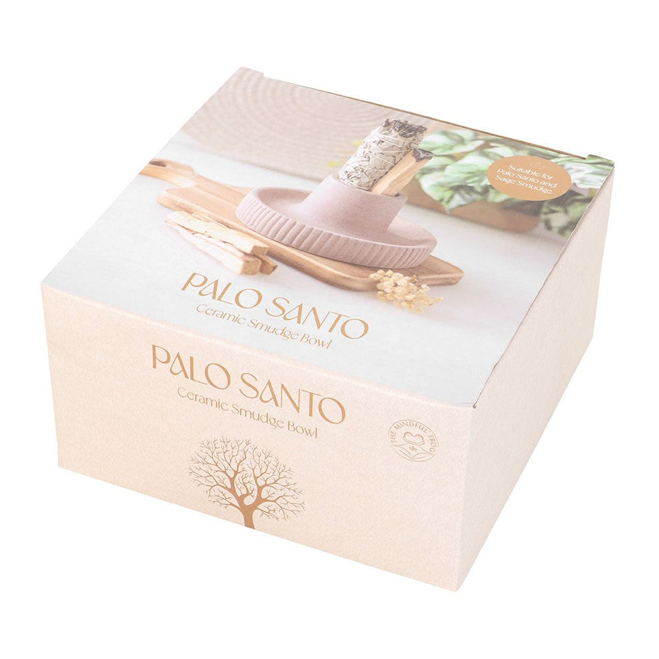 Cuenco Porta Sahumerios (Salvia, Palo Santo) | Cerámica Crema Estriada | Limpieza Energética Esotergia